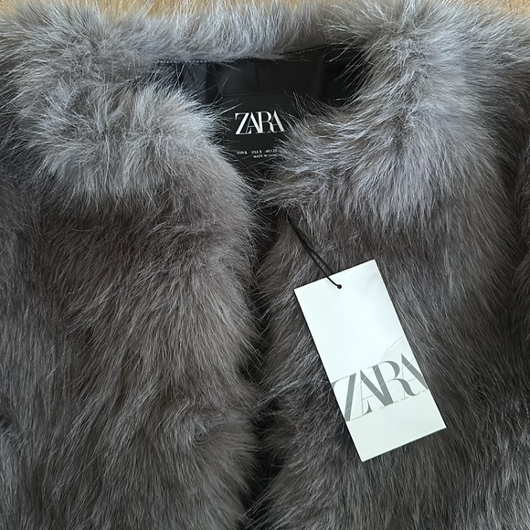 NEW - Zara Gray Short Fur Coat Size Small - Picture 8 of 8